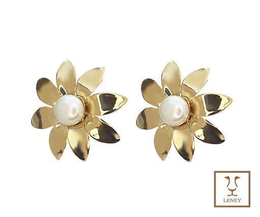 [1447W2] ARETE FLOR GIRASOL PERLA