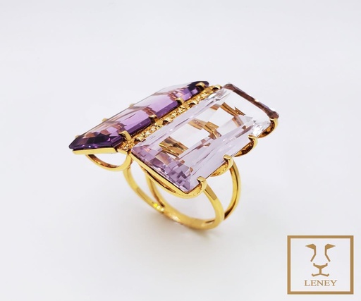 [1375W4] ANILLO AMATISTA DOBLE RECTANGULO