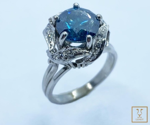 [1254W2] ANILLO SOLITARIO BRILLANTE AZUL