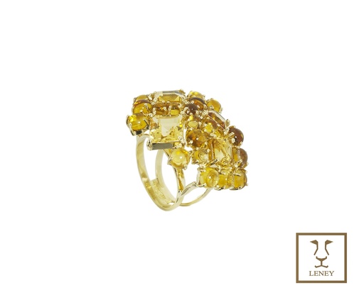 [1551W1] ANILLO CLUSTER CITRINES CUADRADOS